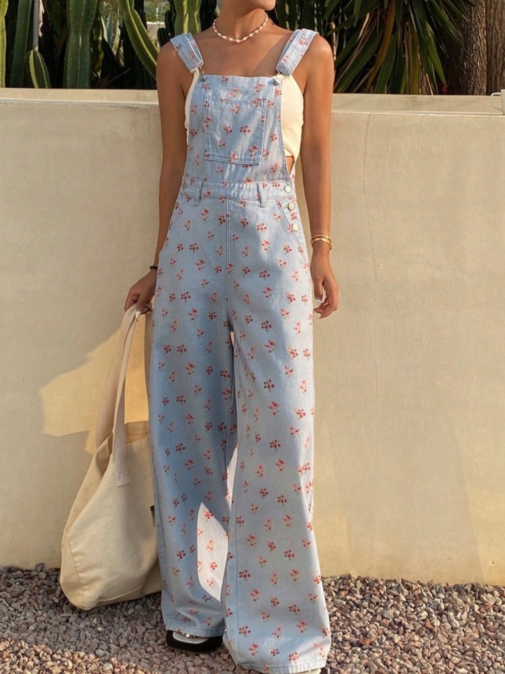 Western Floral Print Wide leg Denim Jeans Bibs Overalls
- Picture 3 of 6